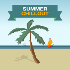 Background with Tropical Sea Landscape summer beach, palm tree i