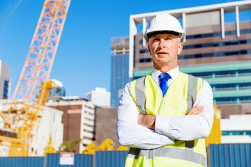 Engineer builder at construction site