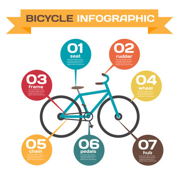 Infographics set Design and construction of bicycle. Title bicyc