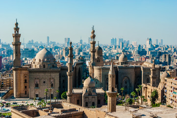 Mosque Madrassa of Sultan Hassan photo, panoramic view from fortress - obrazy, fototapety, plakaty