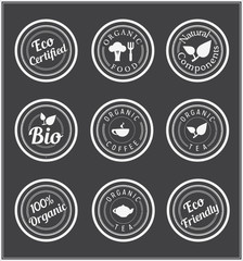 Set of hollow stickers. Eco food, bio products.