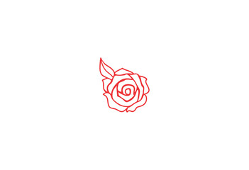 Red rose handmade vector illustration logo