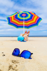 Blue sunglasses umbrella background