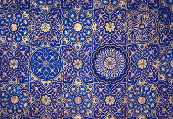 Gold and blue ceiling in a muslim mosque