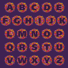 Alphabet letters logos in a circle of flames.