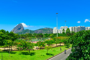 Naklejka premium Flamengo and mountain Sugar Loaf and Urca in Rio de Janeiro. Brazil