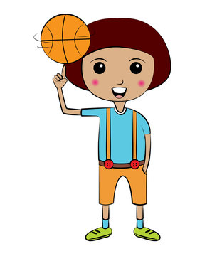 Girl with Basketball Cartoon Drawing Vector