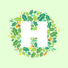 H letter logo in a circle of oak leaves and acorns.