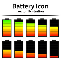 Battery charge level indicator icons, vector