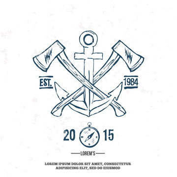 Anchor with crossed axes. Design elements. T-shirt print