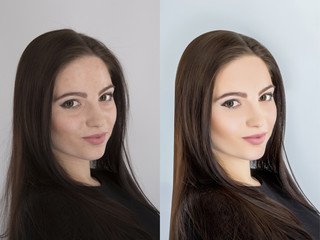 woman,  before and after retouch