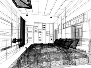 abstract sketch design of interior bedroom