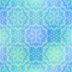 Seamless flower pattern doodle blue