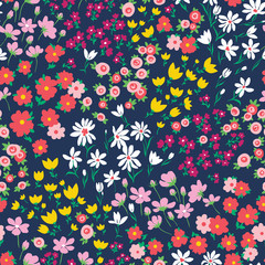 vector seamless bright small ditsy flower pattern, gentle spring summer mood hand drawn floral background print