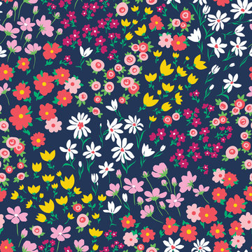 vector seamless bright small ditsy flower pattern, gentle spring summer mood hand drawn floral background print