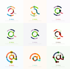 Vector email business symbols or at signs logo set. Linear minimalistic flat icon design collection