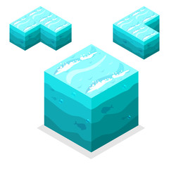 Seamless Game block Isometric Cubes, nature unending water, sea