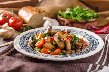 Warm mushroom salad with chilli