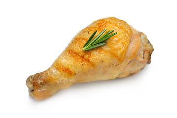 Grilled chicken leg isolated on white background