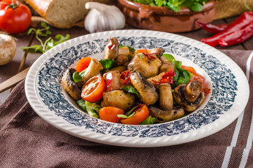 Warm mushroom salad with chilli