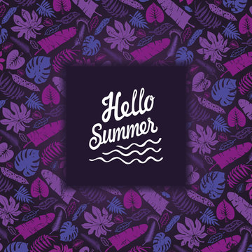 Tropical leaves,branches backdrop.Hello summer.Violet