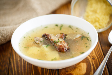 soup with meat skewers 