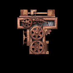 Obraz premium t isolated rusted letter with gears on black
