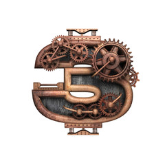 3 isolated rusted letter with gears on white