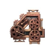 4 isolated rusted letter with gears on white