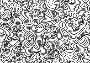 Abstract vector seamless pattern with waving curling lines, 