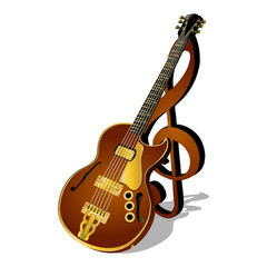 Obraz na płótnie Canvas raster version jazz guitar with a treble clef and shadow