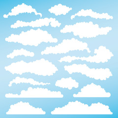 Fototapeta na wymiar Set of fluffy clouds for design layouts. Vector 