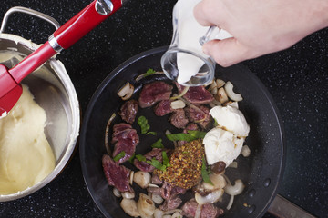 Raw ingredients for Beef Stroganoff 