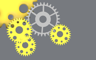 Yellow Gears Creativity Art Background And Ideas Inspiration Concept on Space Font View