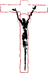 Eucharist symbol of bread and wine, chalice and host, with wheat ears wreath and grapes, with a cross. First communion illustration.