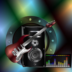 raster version musical background with a guitar and a speaker