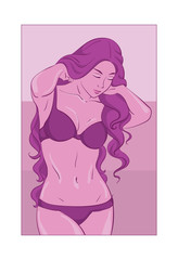 Girl with long hair in purple tones