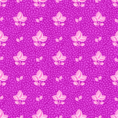 Pink Flowers on Purple Seamless Background