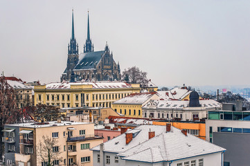 Fototapeta na wymiar View to Cathedral of St. Peter and Paul in Brno in winter time