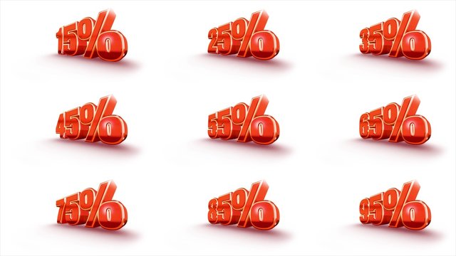 Ungerade Ziffern mit Prozentzeichen, Animation f&uuml;r Marketingkampagne auf Wei&szlig;, Loop