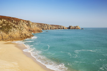 Fototapety  Turquoise sea at Porthcurno Beach in Cornwall, South England