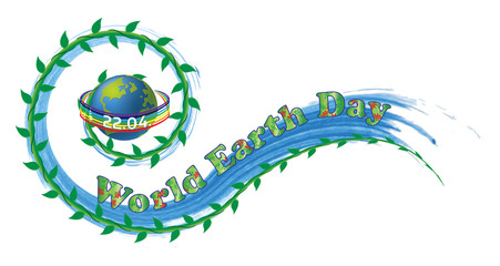 Earth Day vector illustration - 22nd of April, with ocean wave and plant vine