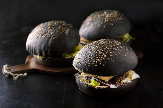 Delicious black burger with spices