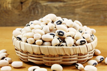 Black eye peas beans closeup in bamboo basket  