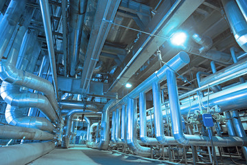 Industrial zone, Steel pipelines, valves, cables and walkways