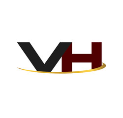 VH alphabet in grey and red with golden curve