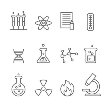 Chemistry science and bio technology line icons. Biology molecular,  vector 