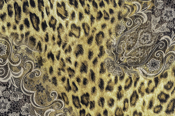 texture of print fabric striped leopard
