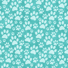 Teal Doggy Paw Print Tile Pattern Repeat Background © Karen Roach