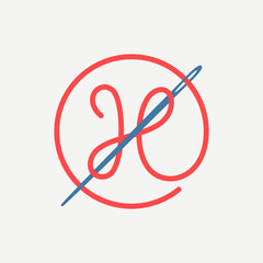 H letter logo with needle and thread.